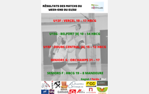 Résultats matchs 01-02