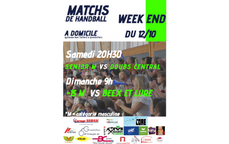 Matchs à domicile du WE du 12 - 13 octobre