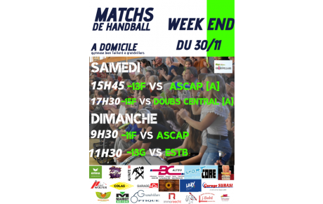 Matchs à domicile week-end du 30/11