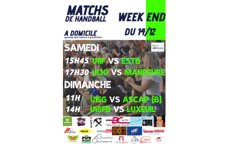 Matchs à domicile du week-end du 14/12
